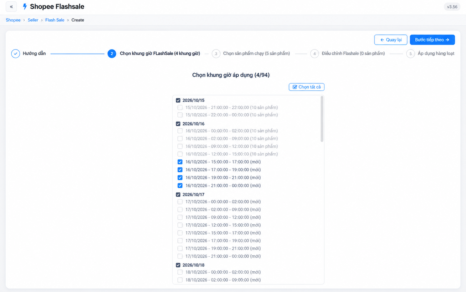 Chọn đa khung giờ Flash Sale tự động – giao diện Extension
