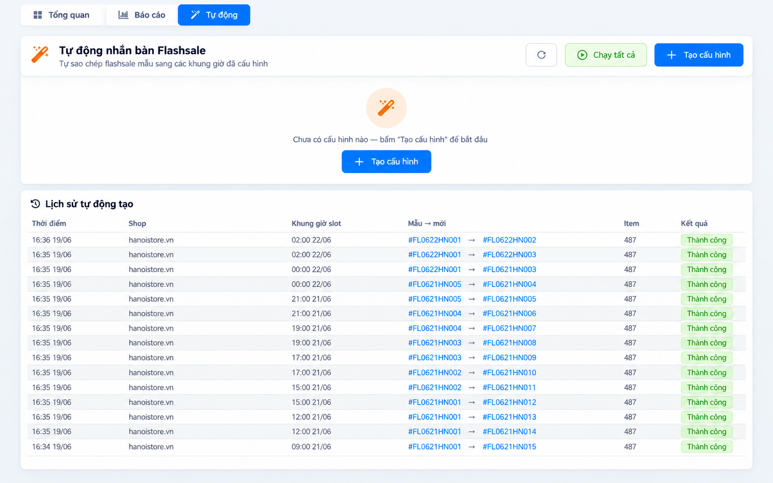Flash Sale tự động – giao diện Shop Manager