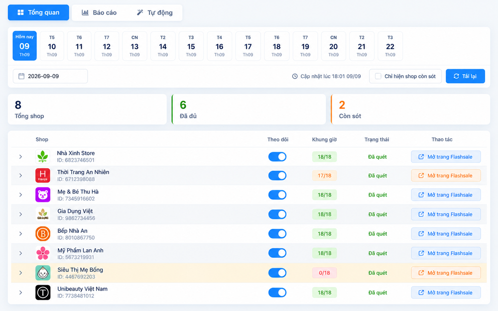 Flash Sale đa shop – giao diện Shop Manager