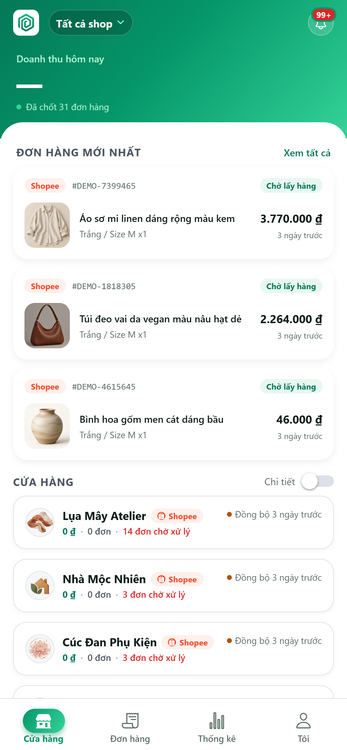 Quản lý danh sách shop – màn hình OmiShop