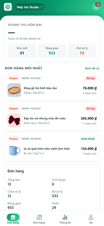 Shop Hub chi tiết – màn hình OmiShop