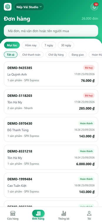 Hộp thư đơn hàng tập trung – màn hình OmiShop