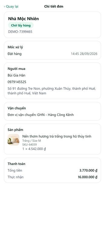 Chi tiết đơn hàng – màn hình OmiShop