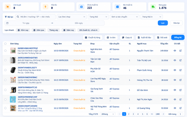 Đơn hàng TikTok Shop – màn hình Shop Manager