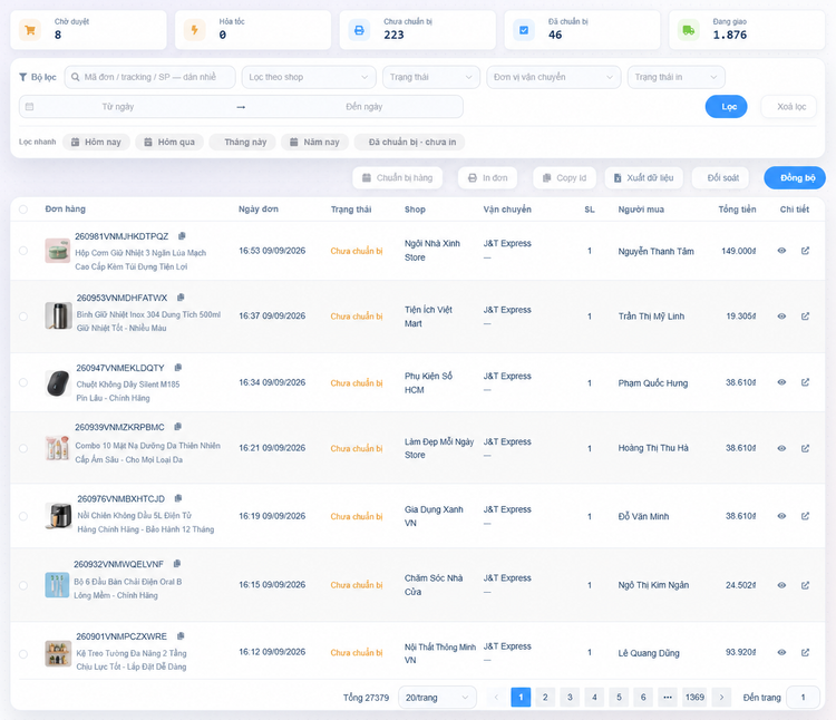 Đơn hàng TikTok Shop – màn hình Shop Manager